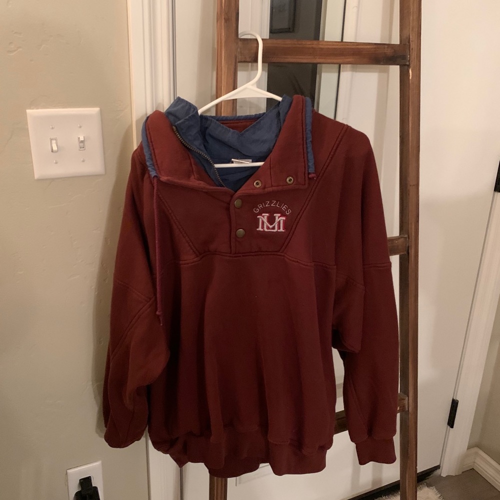 Maroon Lined crew neck jacket w/ quarter-zip